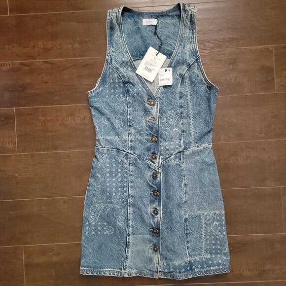 SPELL Road Trip Denim Vest Dress Womens S Blue Bandana Timeless Western Boho - Picture 2 of 8